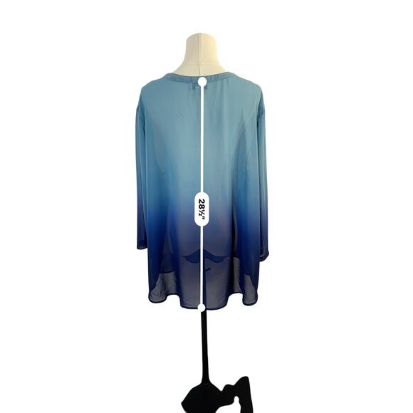 Liz Claiborne Blouse Blue Ombre size 3X  V Neck Buttons Sheer Top/cover up - Picture 8 of 11
